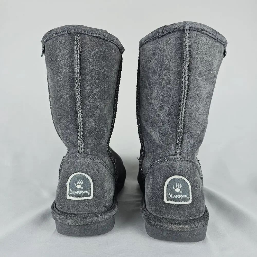 Bearpaw Emma Short Suede Winter Boots Gray Women’s Size 7 Sheepskin Lined